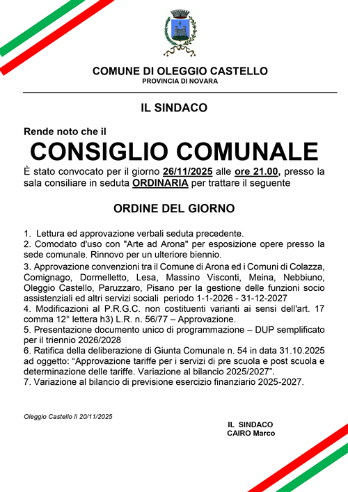 Convocazione Consiglio Comunale