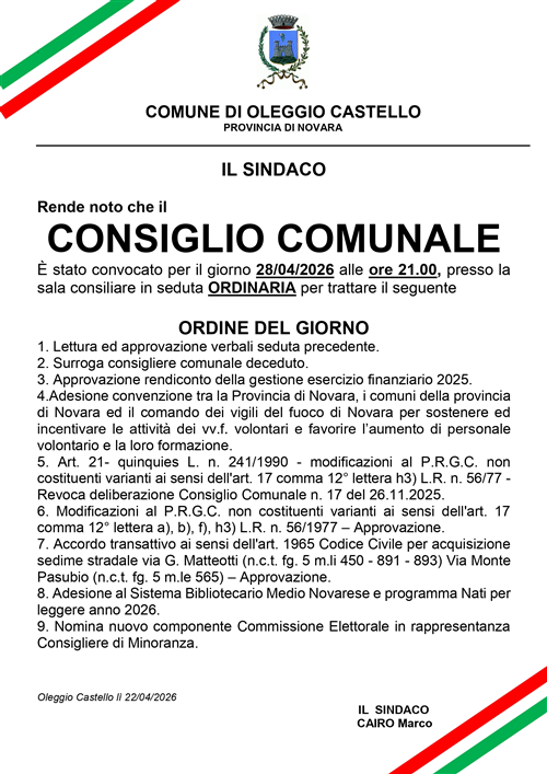 Convocazione Consiglio Comunale