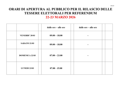Orari di apertura straordinaria Ufficio Elettorale