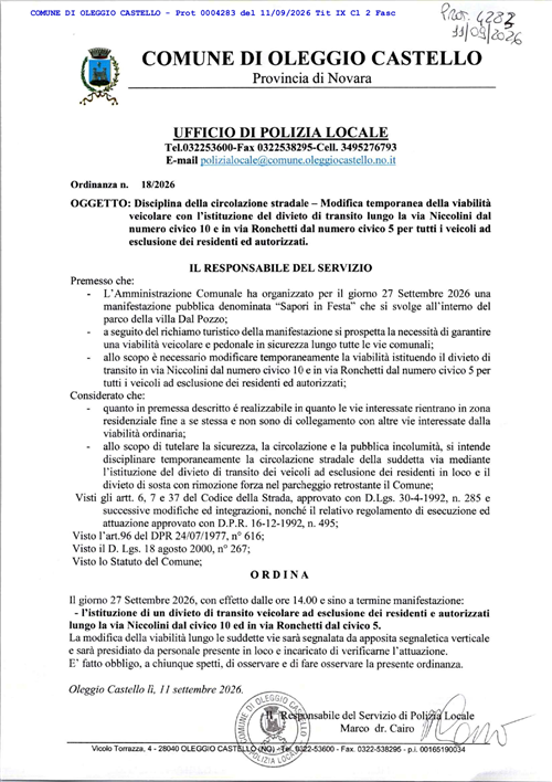 Ordinanza CdS n°18 - 2026