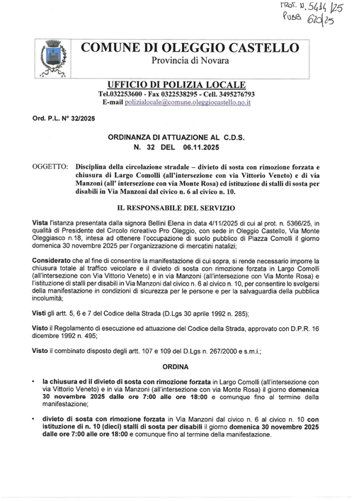 Ordinanza CdS n°32/2025 - Mercatini di Natale