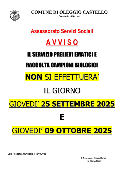 Avviso chiusura prelievi